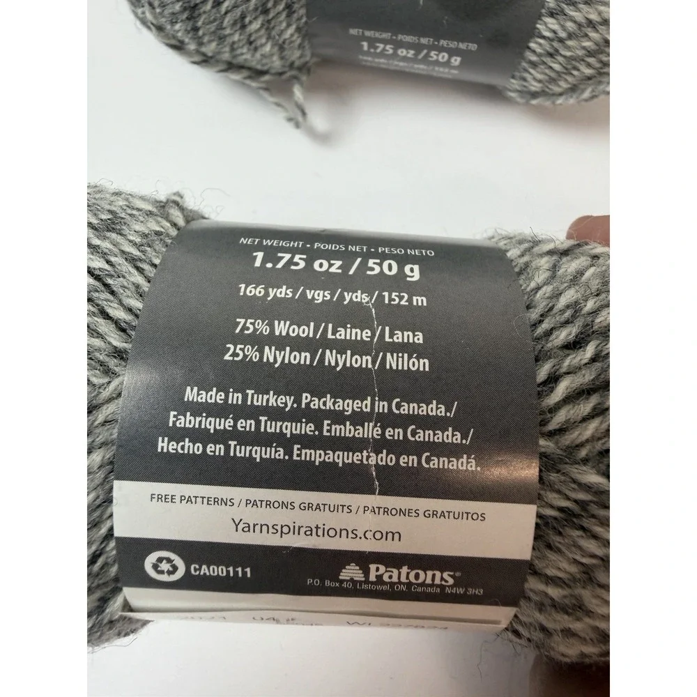 Patons Kroy Socks Yarn Grey Marl 1.75oz‎ 166yd Lot 2